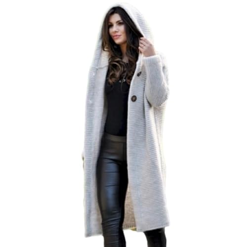 Women’s Light Beige Long Knit Hooded Coat – Oversized Sweater