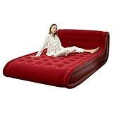 Campingbett für Erwachsene, aufblasbare Queen-Size-Luftmatratze, tragbares, beflocktes, aufblasbares Luftbett mit Rückenlehne, Lounge-Sofa für Gäste/Zuhause/Camping/Reisen,Rot