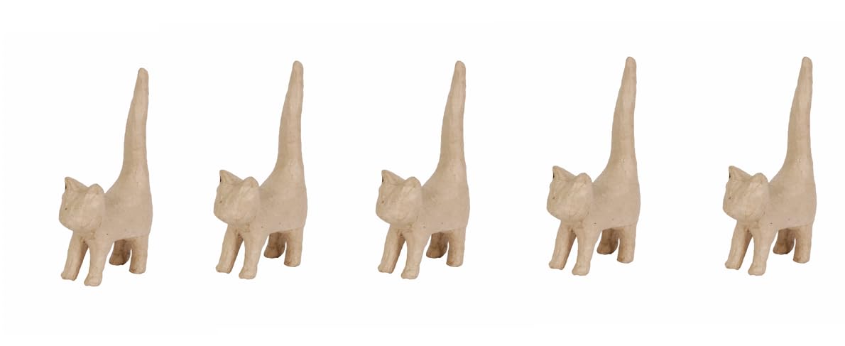 Décopatch AP129Opack - Un lot de 5 Supports en Papier brun pulpé 9,3x3,5x16,5 cm, Chat Longue Queue, Brown