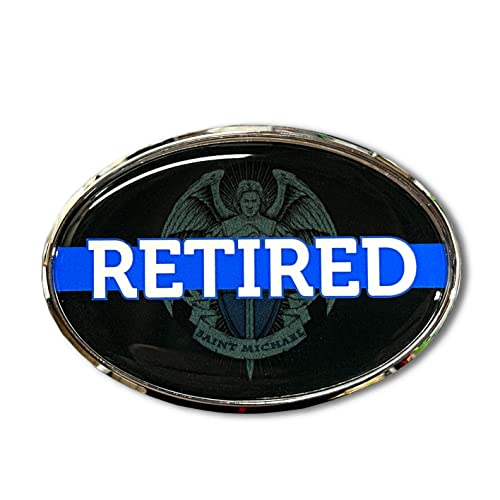 Retired Thin Blue LINE Police C Domed Decal Emblem 3D 3.25"x 2.25" with ST. Michael Image in The backgroundHROME