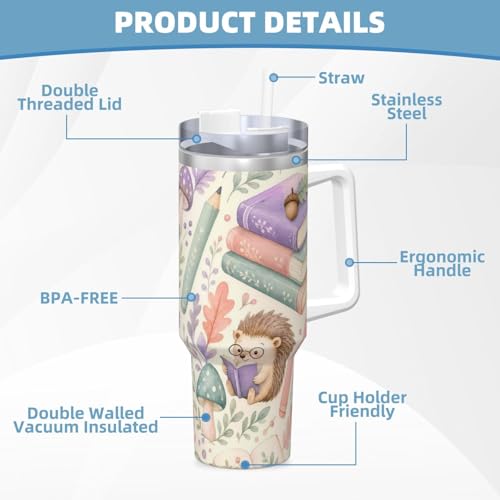 Botella de agua de 40 oz aislada contra derrames, taza térmica reutilizable con asa para coche 7