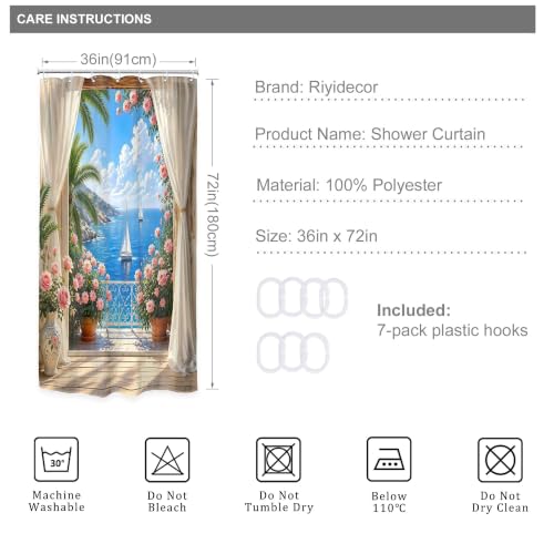 Image of Small Stall Beach Ocean Shower Curtain Blue Coastal Floral Bathroom Decor