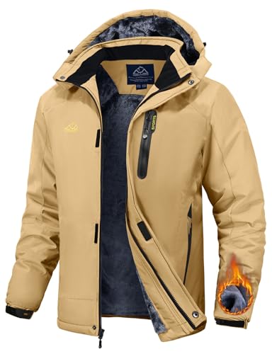 Image of TBMPOY Men's Winter Ski Jacket Waterproof Warm Snow Insulated Coat Fleece Lined Snowboard Hooded Raincoat
