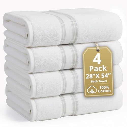 Consejos para Comprar Toallas, tabla con los diez mejores. 42 LANE LINEN Toallas de baño 100% algodón (Paquete de 4, 71 x 137 cm) - Sin torsión - Toallas Grandes para baño - Secado rápido, Muy Suaves y absorbentes - Calidad para Hotel y...