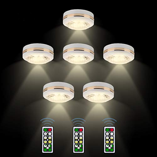 Puck Lights with Remote Battery Operated Lights Wireless LED Under Cabinet Lighting 4000K Natural Warm White Brightness Closet Cupboard Kitchen Wardrobe Stick on Lights 6