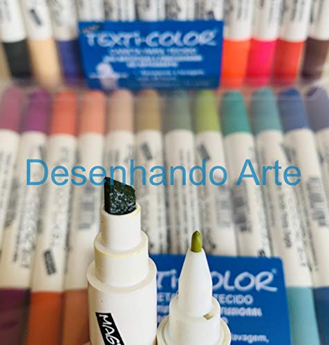 12 Canetas Marcadores para Tecido Texti Magic Color Ponta Dupla