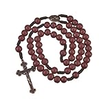 SALOMOCA 10mm Brown Beads Catholic Rosary Handmade Braided Rosaries with Curcifix Cross and Holy Mary Medal Amulet Rosary Beads Necklace for Women Men