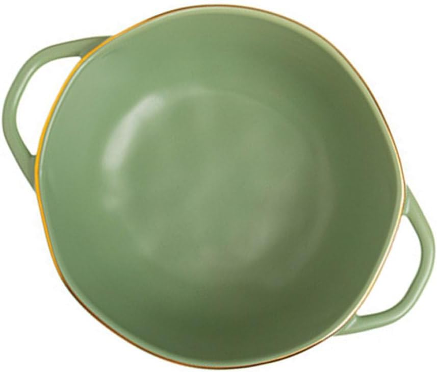 GALPADA Ceramic Soup Bowl with Double Handles 24Oz Oven-Safe Baking Dish Matcha Green Salad Serving Bowl for Household Dining and Mixing