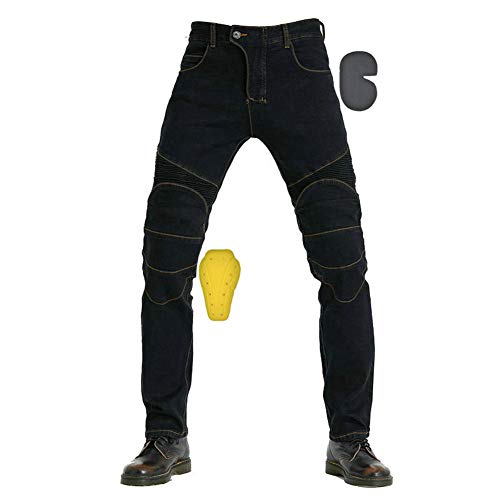 SHUOJIA Hombres Pantalones De Motociclismo Para Pantalones De Carreras De Motocross Con Pantalones Anti Caída,Jeans De Moto, 4 X Equipo De Protección (Black,XXXL) Cover