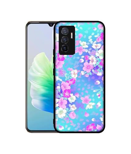 Image of Floral Blue Pattern Design Premium 2D Printed Metal Back Case Cover for Vivo V23E 5G / Y75 4G