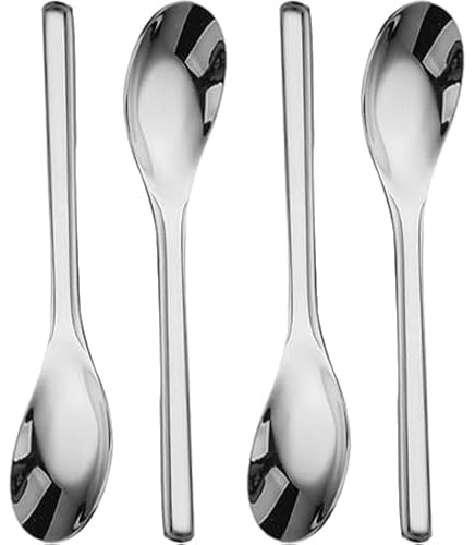 Miupoo Dick Schweres Abendessen Löffel, löffel Suppe, Edelstahl Esslöffel 304,Chinesischer Silberlöffel, Schwerer Asiatischer Dicker Langer Löffel,Mischen Rühren Kochen, 18cm,4 Stück