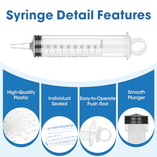 Image of 100mL Plastic Syringe for Liquid - 3 Pack Large Syringes with Adapter for Scientific Labs, Feeding, Oil Filling, Individually Wrapped