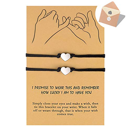 BOCHOI Matching Heart Bracelets for Couples Pinky Promise Distance Wish Friendship Best Friend Bracelets Adjustable Girlfriend Boyfriend Women Men Teens Girl