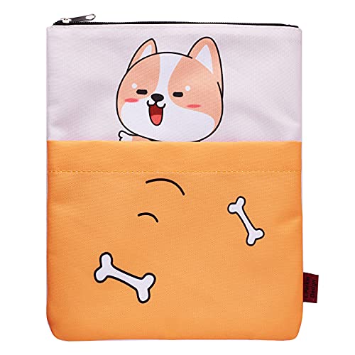 Funda para libros con diseño de perro Shiba Inu, para libros de bolsillo, tela lavable, con cremallera, regalo para amantes de los libros, tamaño mediano, 23 x 27 cm