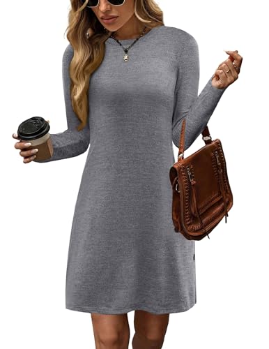 Zeagoo Vestidos Tipo Jersey para Mujer Punto de Vestido Manga Larga Vestido Elegante de Suéter Gris Oscuro M