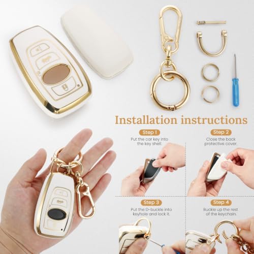 Image of for Subaru Key Fob Cover with Upgraded Anti loss Durable Metal Keychain, Fashionable Soft Case for WRX BRZ Ascent Crosstrek Forester Impreza Legacy STI (Gold, A1)