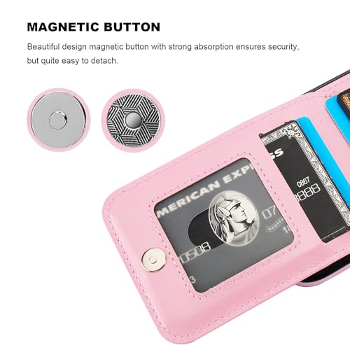 Image of KIHUWEY Compatible with iPhone 13 Pro Case Wallet with Credit Card Holder, Premium Leather Magnetic Clasp Kickstand Heavy Duty Protective Cover for iPhone 13 Pro 6.1 Inch (Pink)
