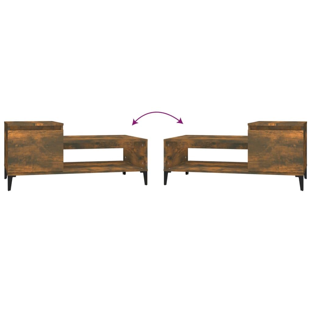 Mesa de centro de roble ahumado, 100 x 50 x 45 cm, de madera y metal, diseño moderno con espacio de almacenamiento y estante, pequeña mesa auxiliar para salón, sofá, mesa lateral