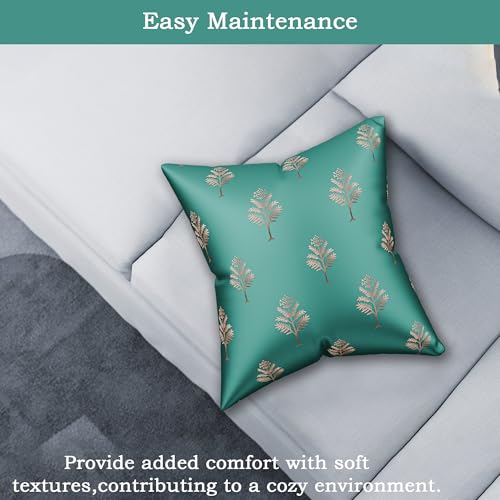 Image of Kuber Industries Polyester Cushion Cover 16 Inch x 16 Inch Set of 5 with Zip Closure | Decorative Throw Pillow Square Cushion Cover for Sofa Set, Bedroom and Living Room | Golden Tree - Green