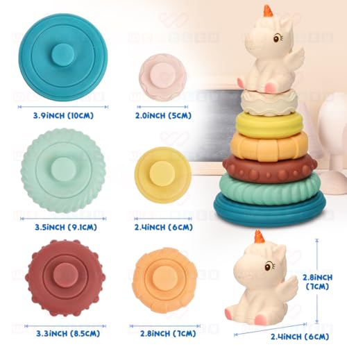 Image of Wembley Stacking Toys for Kids Baby Soft Colorful Activity 6 Rings with Unicorn Sensory Teething Toys for Toddler 0-3-6-12-18 Months Gifts for Newborn Boys Girls