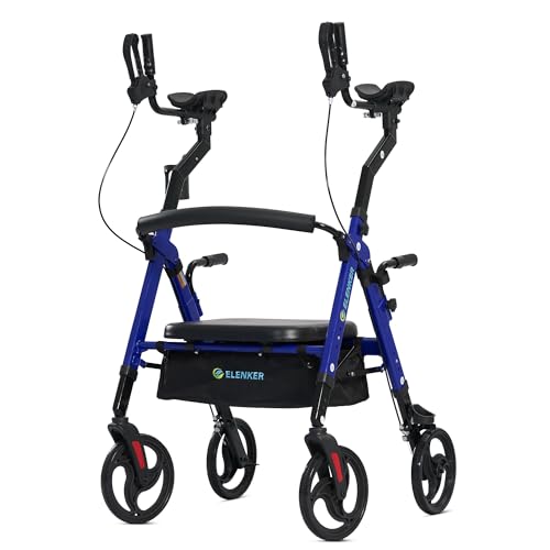 ELENKER Heavy Duty Upright Walker with Extra Wide Padded Seat and Backrest