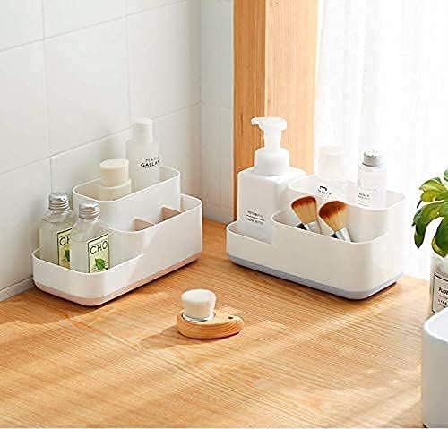 LEAWALL Plastic Multipurpose Storage Holder Stand For Bathroom Toothbrush Tongue Cleaner Soap Comb Razor Shaving Kit And Toiletries Cosmetics Organizer Caddy (Grey) 3