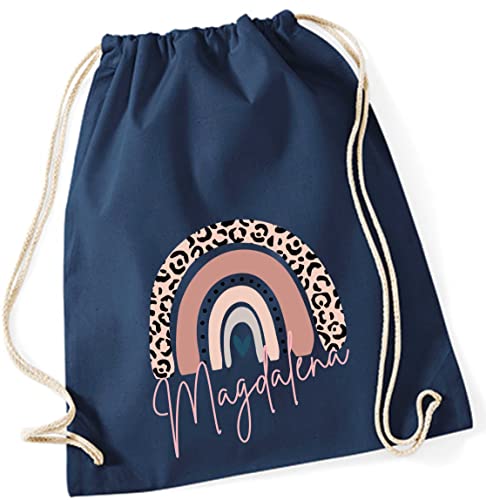 minimutz Turnbeutel mit Namen Leo-Print | Motiv Regenbogen in rosa |...