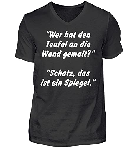 T-Shirt en V pour Homme Qui a mélangée Le Diable au Mur Noir XX-Large Coton