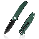 FLISSA Folding Pocket Knife, 4.5' G10 Handle EDC Knife with D2 Steel Blade, Liner lock and Pocket Clip, Tactical Knives for Men Women, Uesd for Outdoor, Survival, Hunting and Camping (Green)