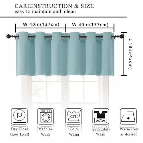 Image of Simplebrand Aqua Kitchen Valances for Windows 18 Inches Long 2 Pack, Room Darkening Window Valances for Living Room, Grommet Short Straight Drape Kitchen Curtains for Bedroom Kids Room, 40Wx18L