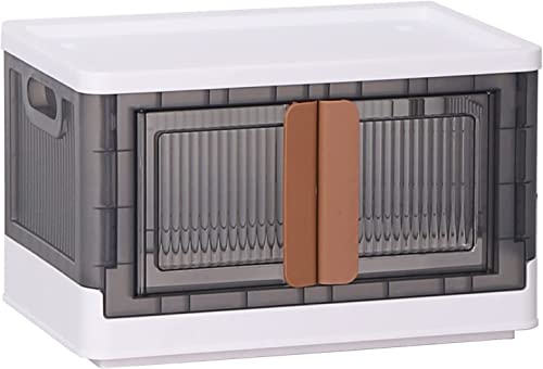 Enutogo Storage Bins With Lids - 34Qt. Plastic Storage Container For Closet Organizer, Collapsible - Stackable Storage Box With Latching Buckles & Double Doors & Wheel For Home, Clear Grey, 1Pack #TOP27