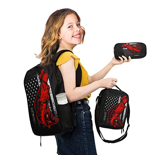 Bass Fishing Lure Teens School Backpack Set American Flag Canvas Girls Boys School Bags Travel Bookbags 3 In 1 #TOP6
