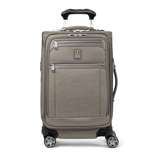 Image of Travelpro Platinum Elite Softside Expandable Carry on Luggage, 8 Wheel Spinner Suitcase, USB Port, Suiter, Men and Women, Metallic Sand, Carry On 21-Inch