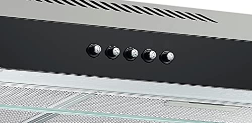 Respekta Dunstabzugshaube unterbau/Unterbau-Dunstabzugshaube 60 cm/Metallgehäuse mit Glasfront in Schwarz/Abluft - und Umluftfunktion / CH16060SGB / B / 60 – 68 dB, Edelstahl
