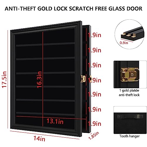 Image of Jinchuan Military Challenge Coin Display Case Lockable Cabinet Rack Holder Shadow Box with Removable 2 Grooves Shelves and Anti Dust Door for Casino Poker Chips Collectibles, Large - Black 1 Pack