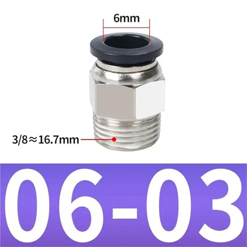 Conector de aire neumático PC6-03 de 6 mm y rosca de 3/8 para manguera de plástico 3