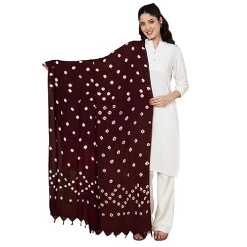 Image of Women's Cotton Rayon Bandhani Print Dupatta with Tassels 2.25 Meters | Women's cotton printed dupatta with tassels.