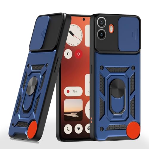 Image of Pikkme D10 Tough Armor Bumper Case | 360 Protection Case | Sliding Camera Shield Cover & Ring Holder Stand Back Cover for CMF by Nothing Phone 1 (Blue)