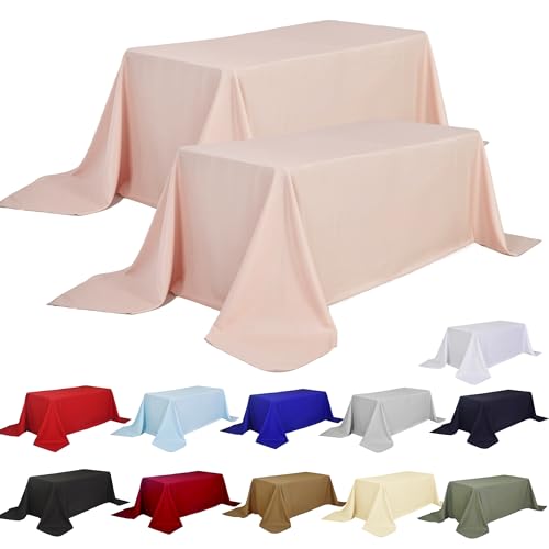 Image of 2-Pack 90x132 inch Dusty Pink Table Cloths, Solid Stain and Wrinkle Resistant Oblong Tablecloth, Premium Plain Weave Polyester Fabric Rectangle Table Linen Covers for Hotel, Wedding