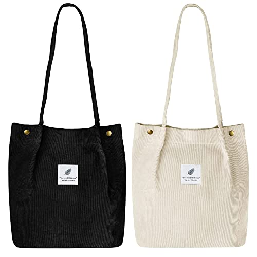 Opiniones de Bolsas de Tela para Dama del mes. 41 2 PCS Bolso Bandolera Para Mujer, Bolsa de pana para mujeres y niñas,Bolsa Lona Mujer,Bolso De Mano De Pana,Con Bolsillo Interior,Para El Viajes, Escuela, Compras