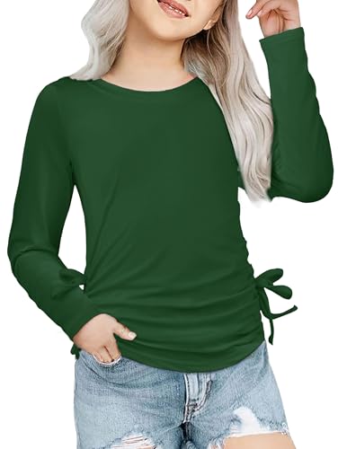 Image of Arshiner Girls Long Sleeve Shirts Ruched Knot Side Tunic Blouse Tee Tops