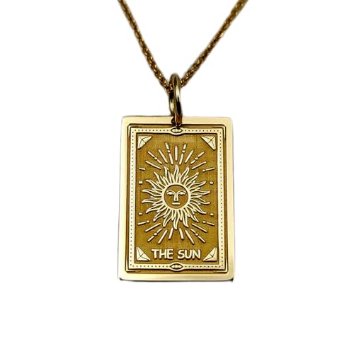 Collar de carta de tarot del sol LKBEADS en plata 925 con baño de oro y cadena de 45 cm