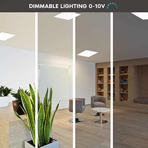 luxrite 2x2 ft surface mount led flat panel light 3 color selectable 3000k - 5000k 4000 lumens 0-10v dimmable flush mount bracket included 120-277v damp rated ul certified dlc listed