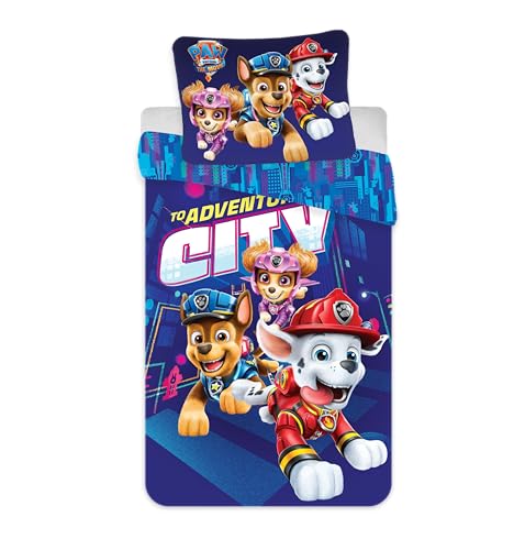 BrandMac Paw Patrol Bedding Set Single Size Duvet Cover 140x200 cm + Pillowcase 50x70 cm | 100% Cotton | Soft & Breathable Bed Linen for Kids | Reversible Duvet Cover & Pillowcase with Zipper