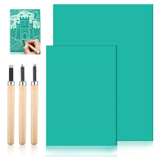 Plancha de Linóleo para Grabado de Goma A4 A5, Bloques de linóleo de goma Grabado, Sello Grabado Placa de Linóleo de Goma Blanda para Grabar Estampar Proyectos de Impresión