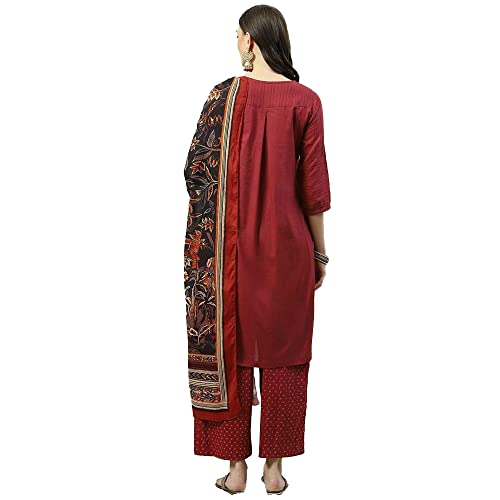 Image of BIBA Women Cotton Straight Kurta Palazzo Suit Set