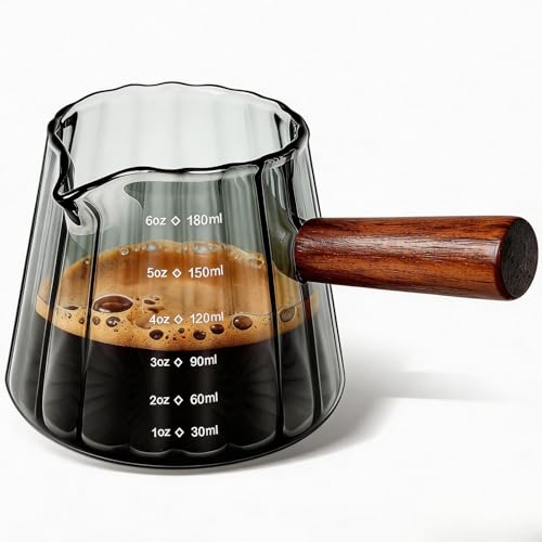 Olvini Espresso Cups 6oz, Espresso Accessories, Espresso Shot Cups with V-Shaped Pour Spout, Espresso Shot Glass, Coffee Measuring Cup with Handle, Grey