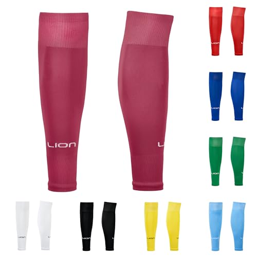 LION SPORTSWEAR Kids/Youth Football Sock Sleeves To Accompany Grip Socks - Fits Over Calf/Shin Pads - Variety Of Colors To Match Your Team Kit (Burgundy)