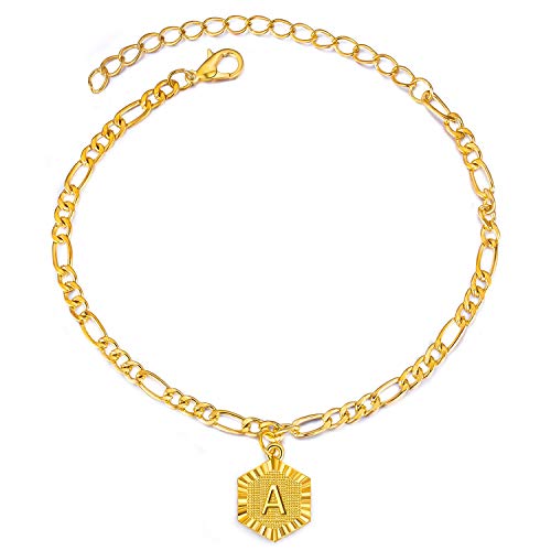 Beinlove Ankle Bracelets for Women 18k Gold Plated 4mm Figaro Chain Initial Anklet, Fashion Anklet with Letter Alphabet Ankle Bracelets for Women Girls with Extension