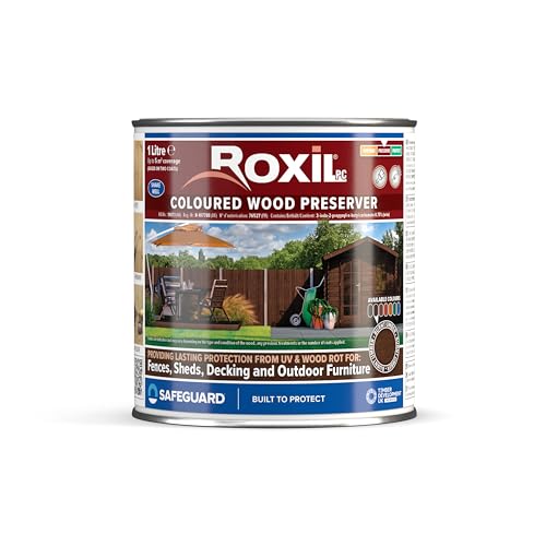 Roxil PC Farbiger Holzschutz (1L) Gebrannter Umber - Schnell trocknend – Satin Finish | UV-beständig | Holzbeize für Hart- und Weichholz im Innen- und Außenbereich